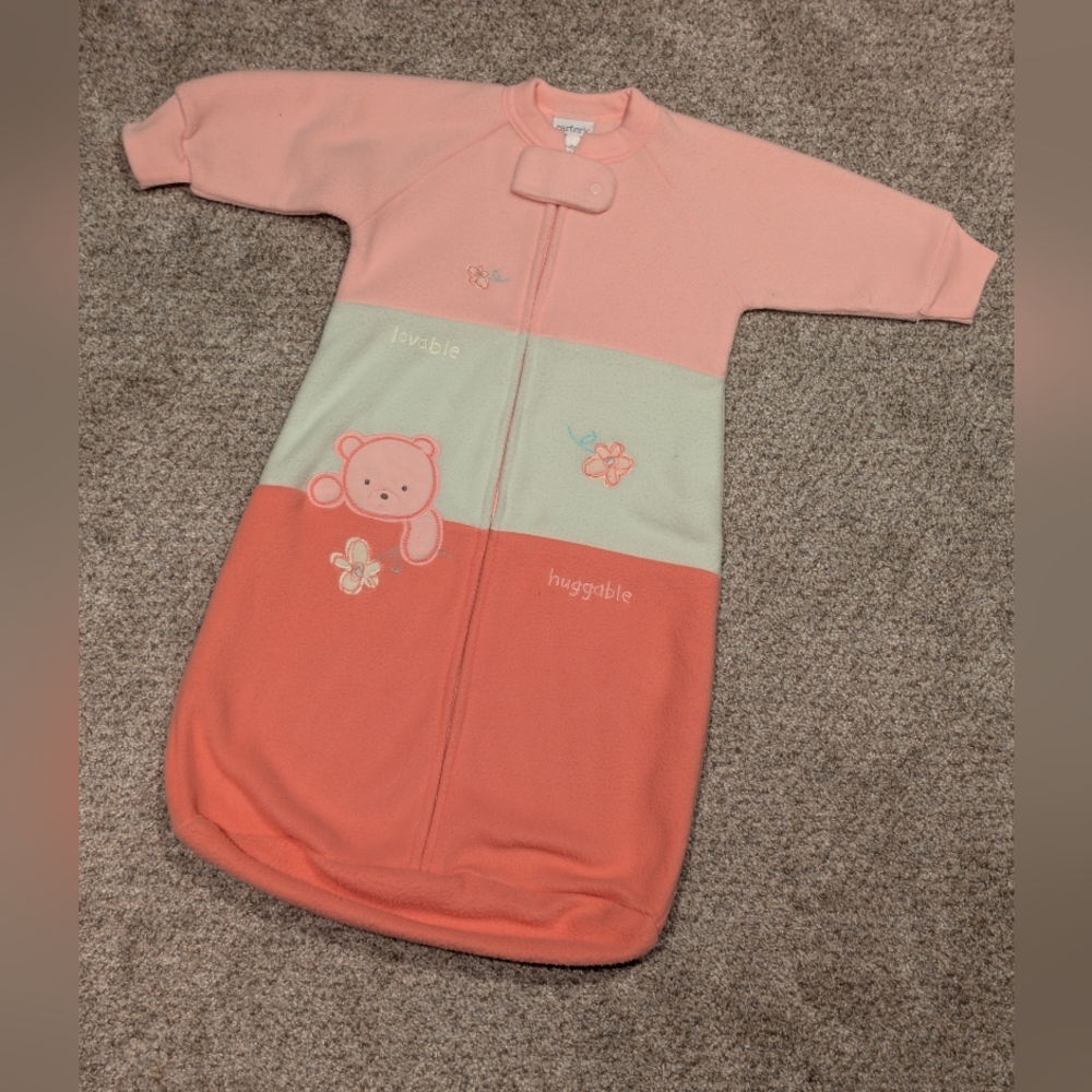 Girls Vintage Carter's Classics Fleece Sleeper Sack 0-9 Mon Teddybear